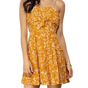 LoveRiche Floral Ruffle Mustard Yellow Dress Sz L